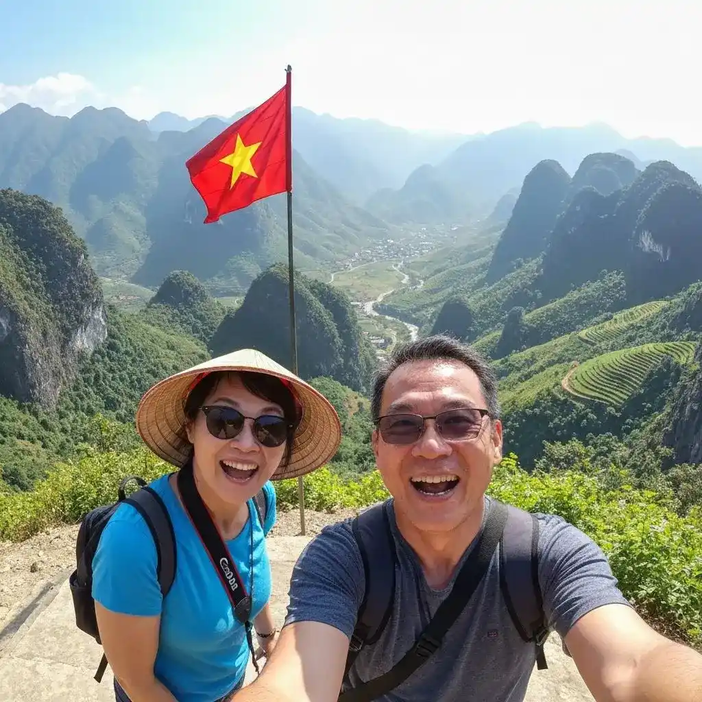 Tourists with flag